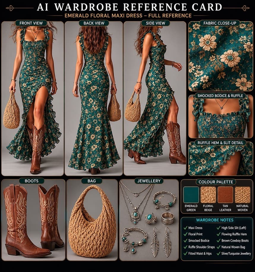 Emerald floral wardrobe reference card