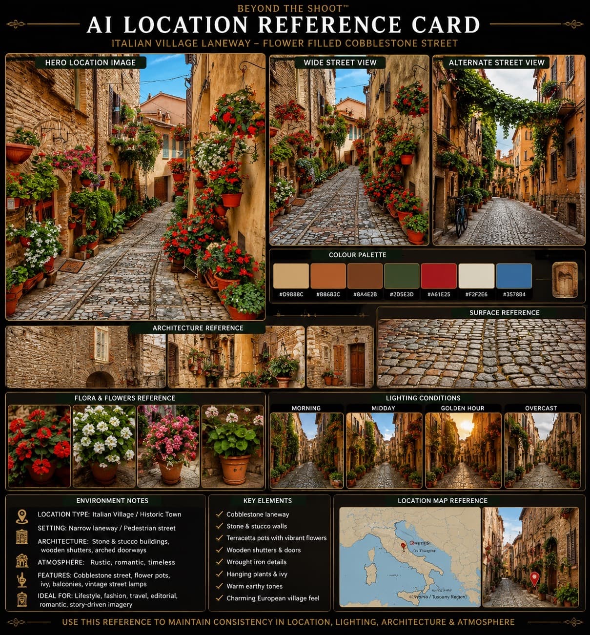 Italian village laneway location reference card